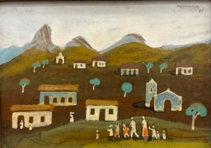 Fulvio Pennacchi - Aldeia com Figuras Caminhando